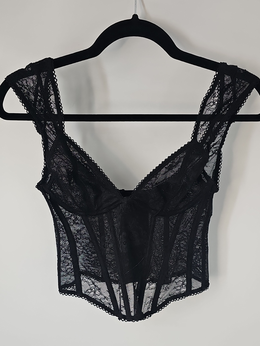Urban Outfitter Black Sheer Lace Bustier wBoning Thick Straps Sexy Elegant Glam